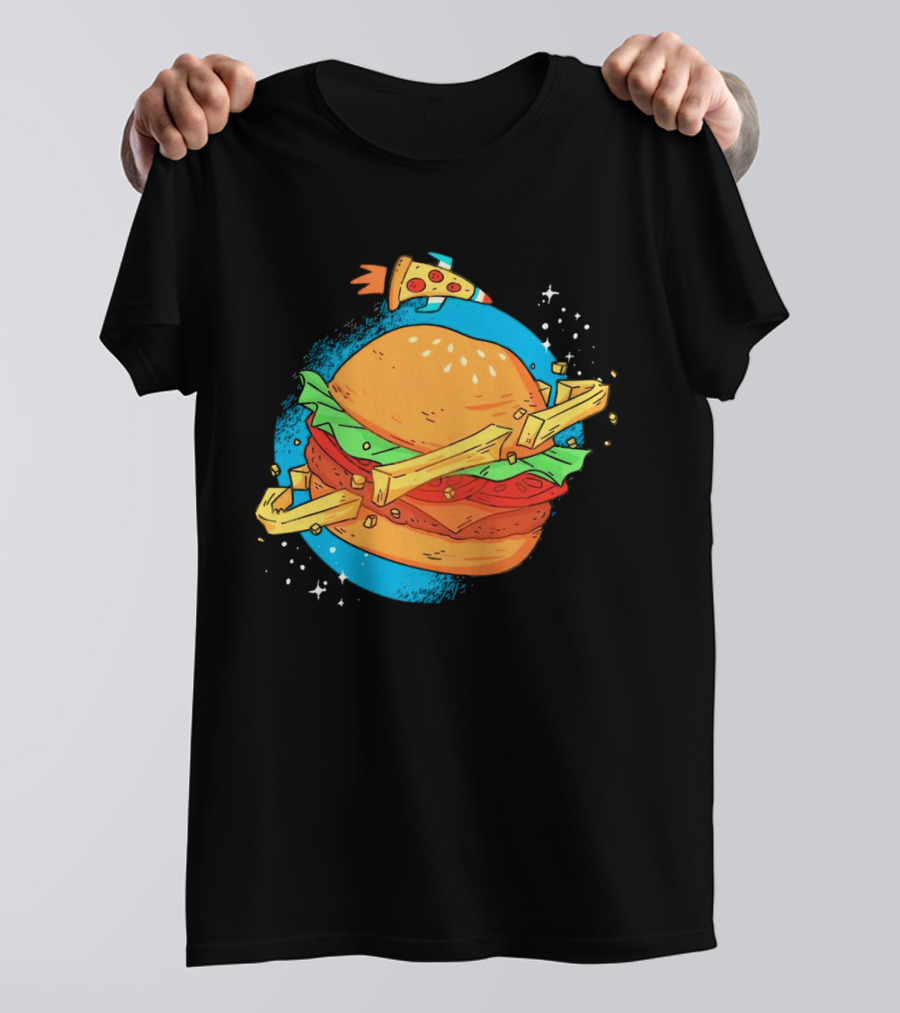 Burger Planet Cosmic Fries Pizza Rocket T-Shirt