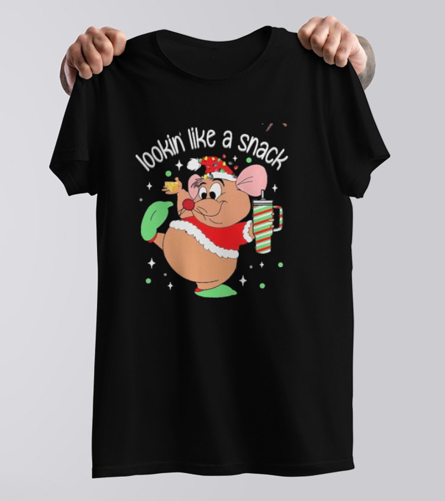 Lookin Like A Snack Christmas Mouse Santa Hat Holiday Treat T-Shirt