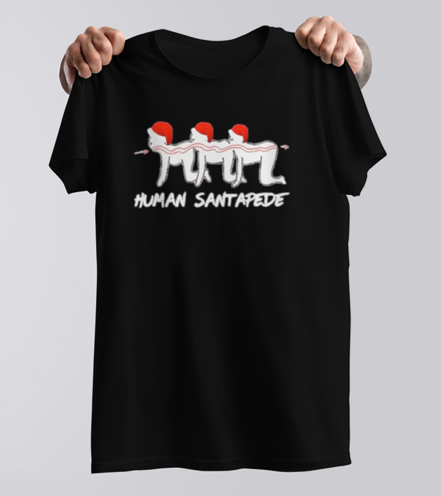 Human Santapede Santa Hats Christmas Humor T-Shirt