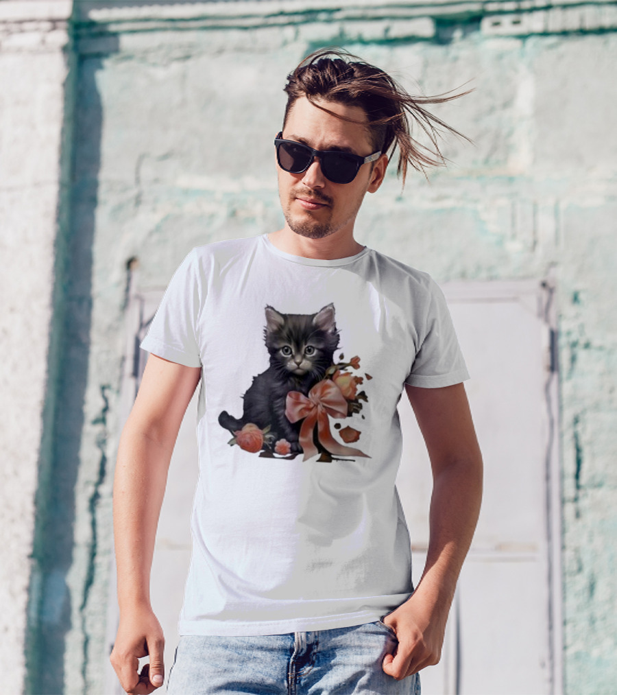 Kimchi And Miso Cute Cat With Bow And Flowers T-Shirt
