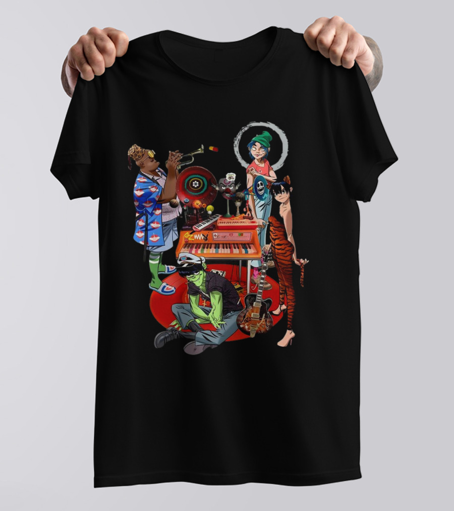 Gorillaz Song Machine Band Characters Keyboard And Trombone T-Shirt