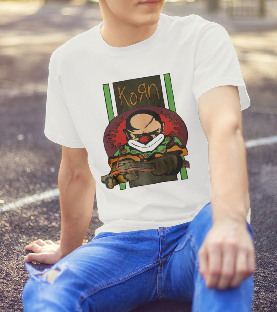 Korn Clown Vintage Evil Clown With Red Nose And Stitched Head T-Shirt