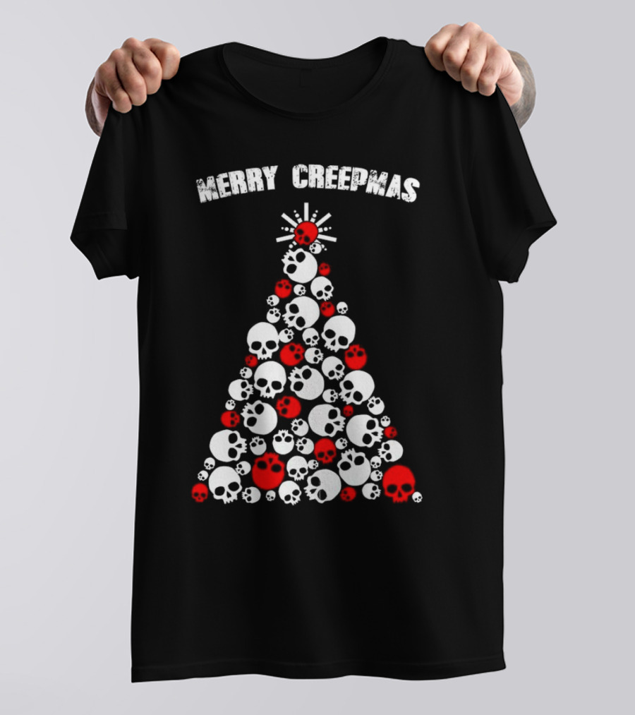 Merry Creepmas Skull Christmas Tree T-Shirt