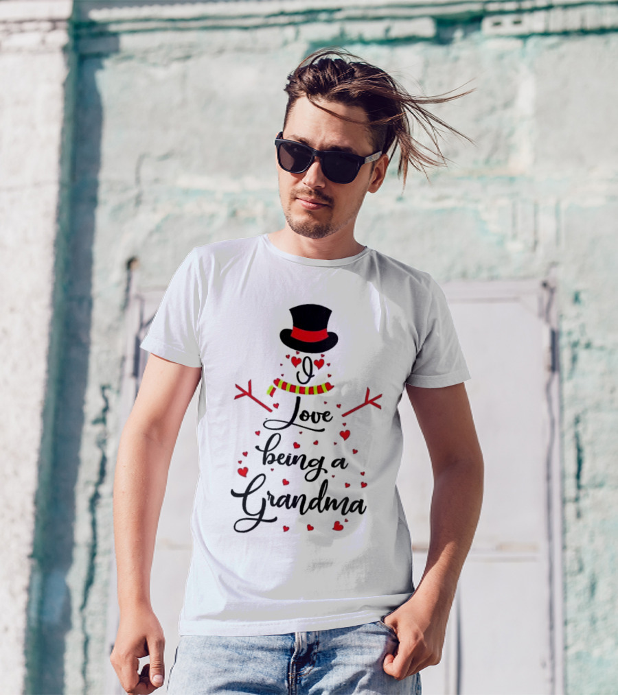 I Love Being A Grandma Snowman Hearts T-Shirt