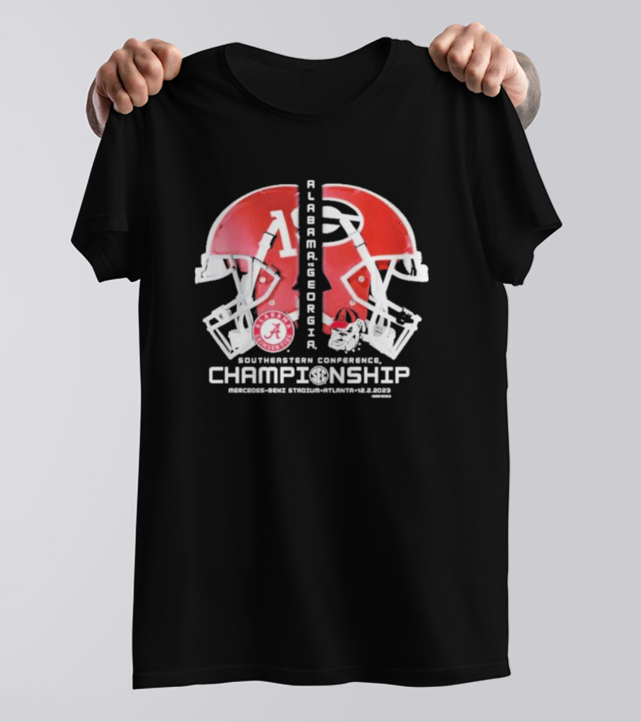 Alabama Georgia Southeastern Conference Championship Mercedes Benz Stadium Atlanta 12.2.2023 Helmet Match Up T-Shirt