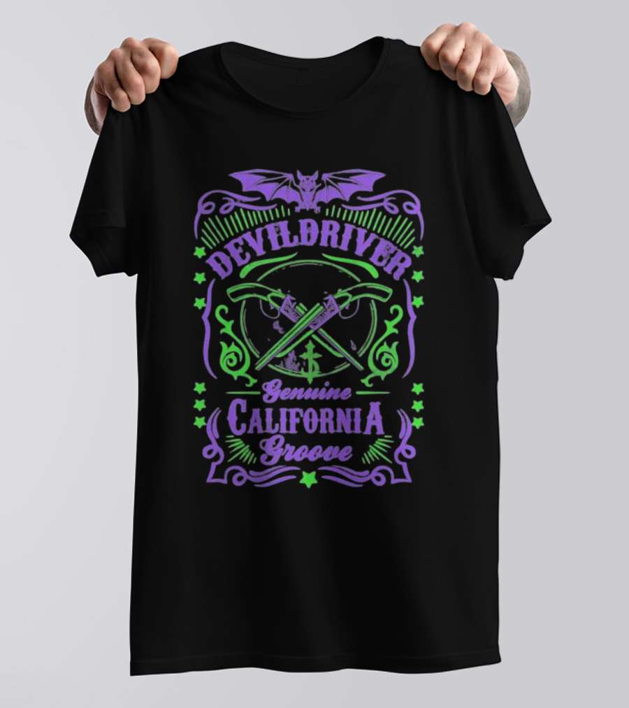 Devildriver Genuine California Groove Bat And Crossed Revolvers T-Shirt