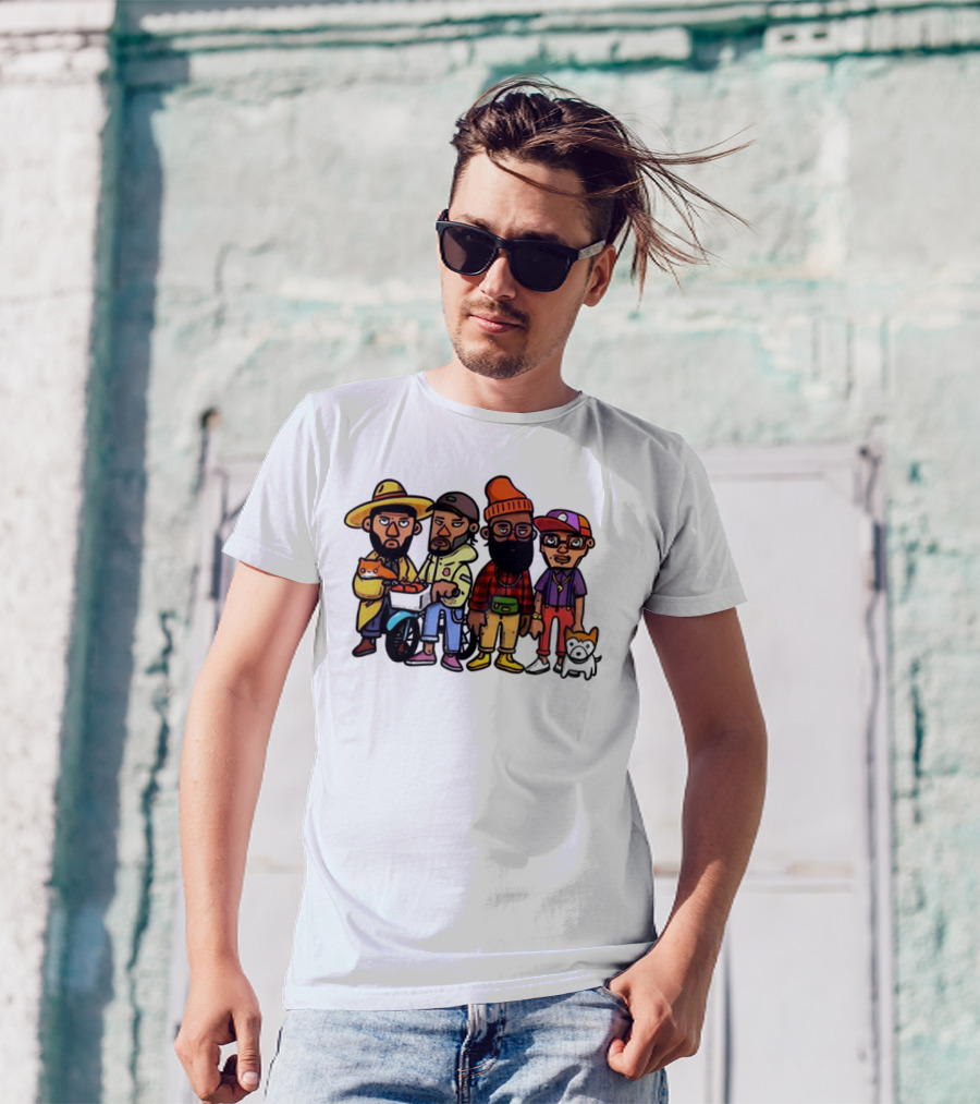 Hipster Clips Cartoon Characters With Pets And Accessories T-Shirt