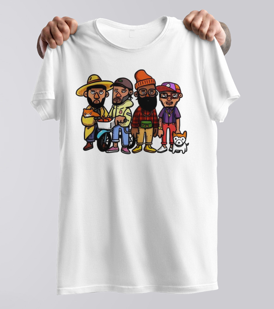 Hipster Clips Cartoon Characters With Pets And Accessories T-Shirt