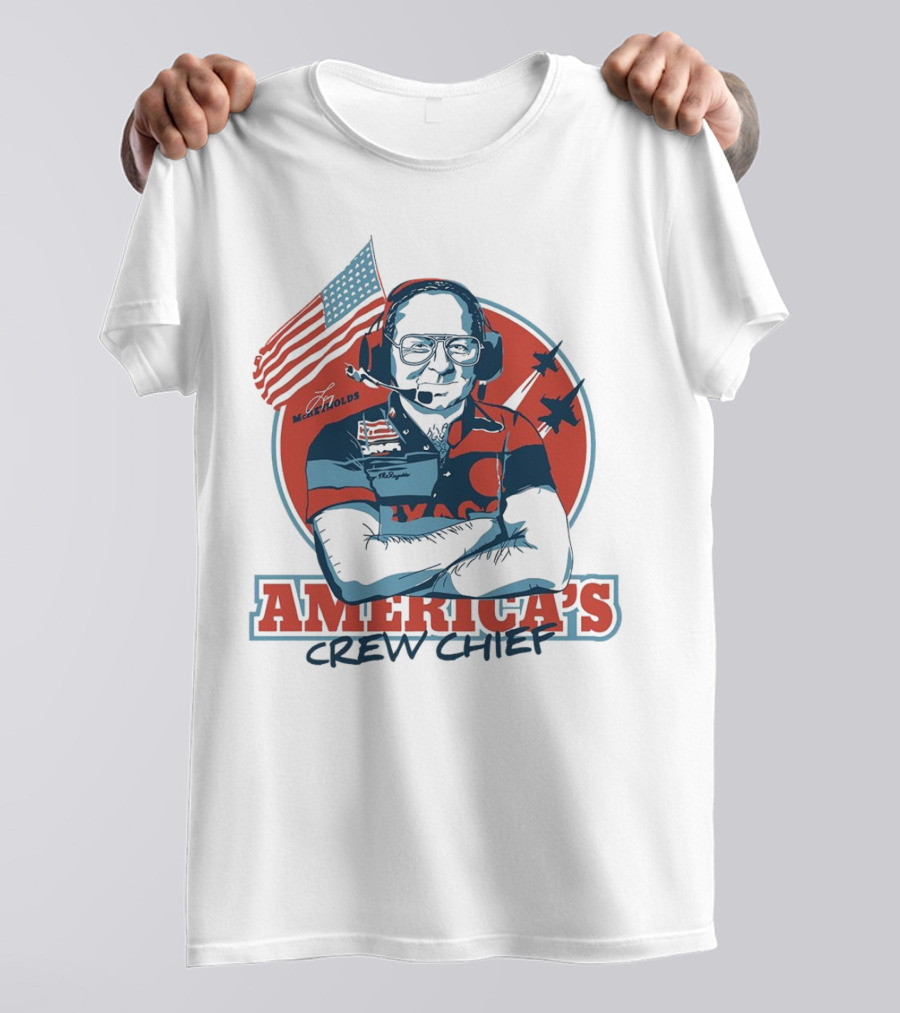 Larry McReynolds America's Crew Chief Patriotic Racing Tribute With Flag And Fighter Jets T-Shirt