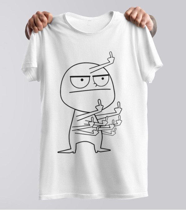 Middle Finger Maniac Angry Cartoon Character Multiple Fingers T-Shirt