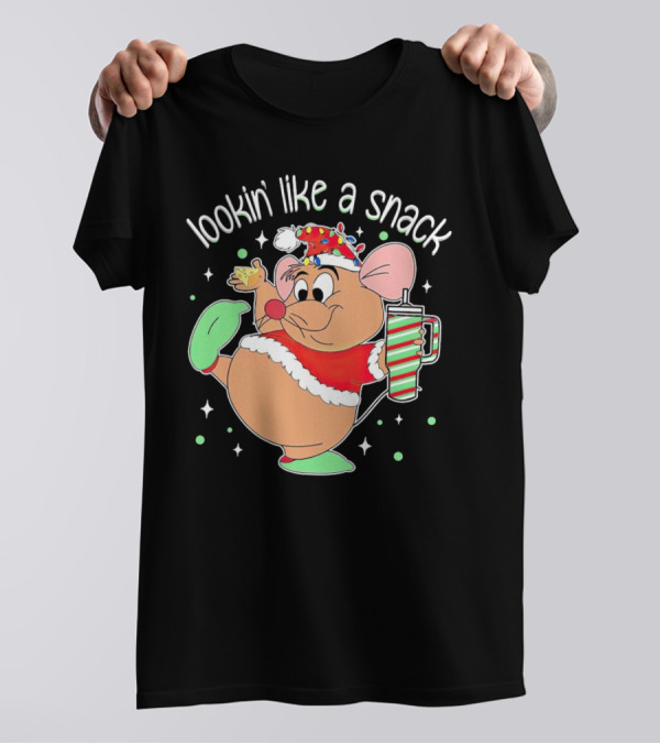 Lookin' Like A Snack Santa Mouse Holding Cheese And Peppermint Drink T-Shirt