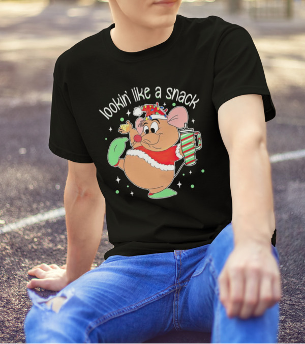 Lookin' Like A Snack Santa Mouse Holding Cheese And Peppermint Drink T-Shirt