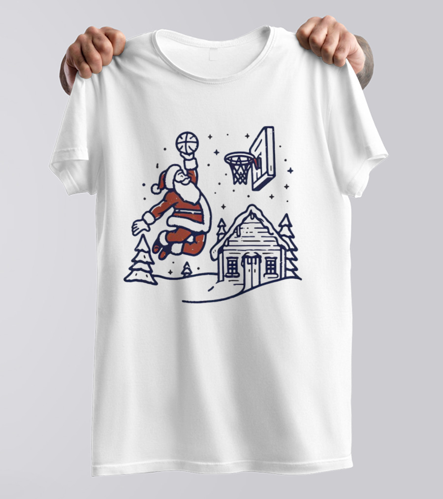 Basketball Santa Dunking By Christmas Cabin T-Shirt