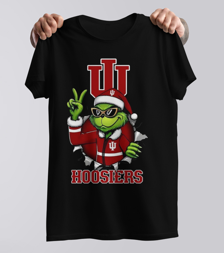 Grinch Indiana Hoosiers Christmas IU Santa T-Shirt