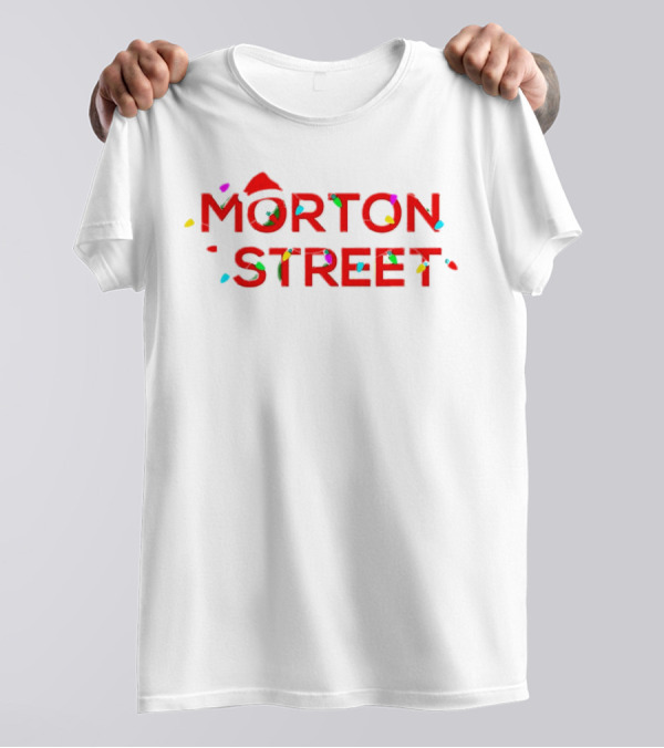 Morton Street Christmas Lights And Santa Hat T-Shirt