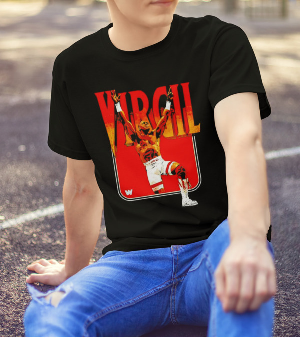 Virgil Wrestling Iconic Pose With Red Background And White Boots T-Shirt