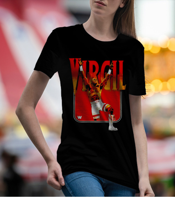 Virgil Wrestling Iconic Pose With Red Background And White Boots T-Shirt