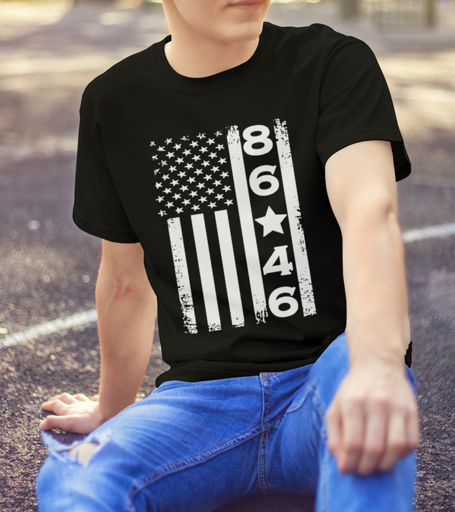 8646 Impeach Biden 46 Distressed American Flag T-Shirt