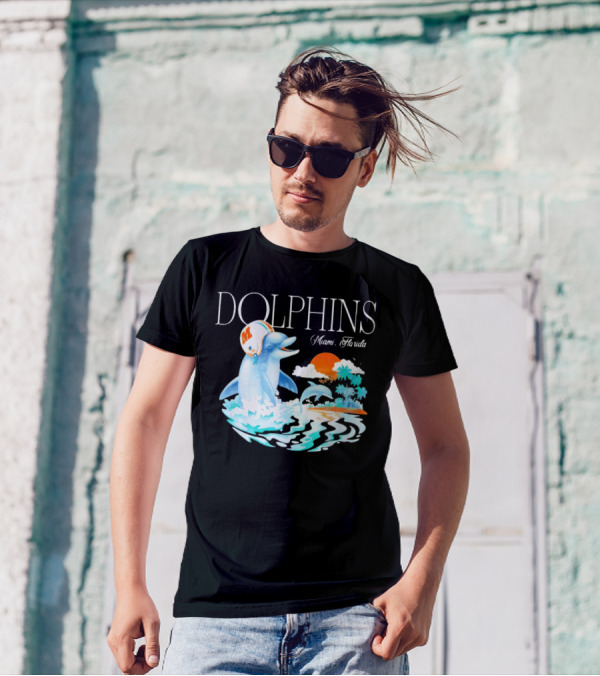 Miami Dolphins Florida Palm Sunset Retro Wave T-Shirt