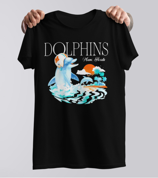 Miami Dolphins Florida Palm Sunset Retro Wave T-Shirt