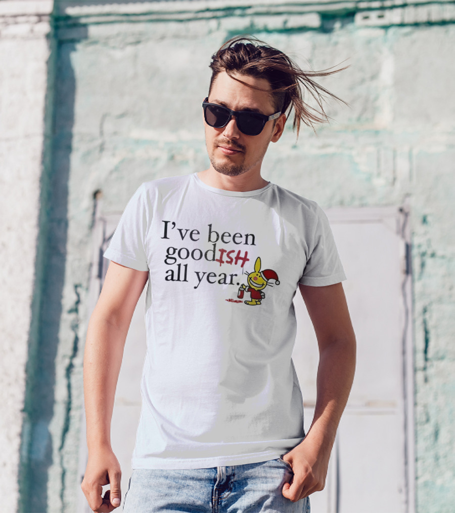 I’ve Been Good ISH All Year Christmas Cartoon Santa Hat Bunny T-Shirt