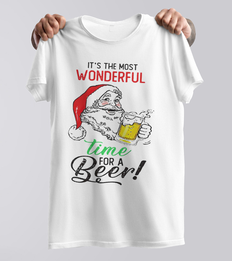 It's The Most Wonderful Time For A Beer Santa Drinking Xmas T-Shirt