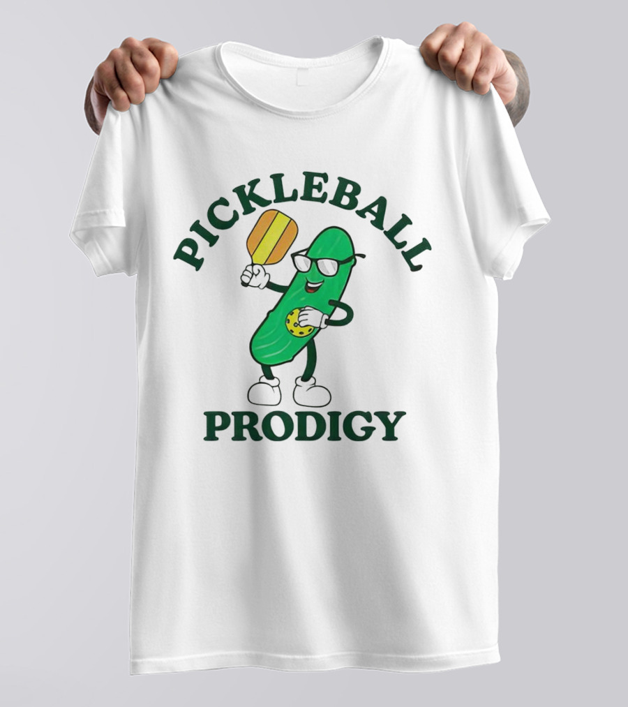 PICKLEBALL PRODIGY FUN PICKLE CHARACTER WITH PADDLE AND SUNGLASSES T-Shirt
