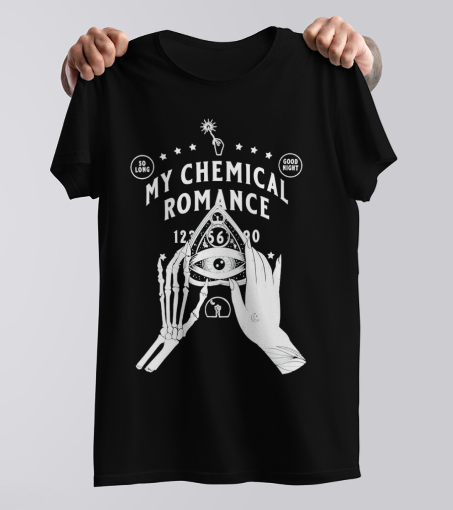 My Chemical Romance Ouija Planchette So Long Good Night Skeleton Hand 1234567890 T-Shirt