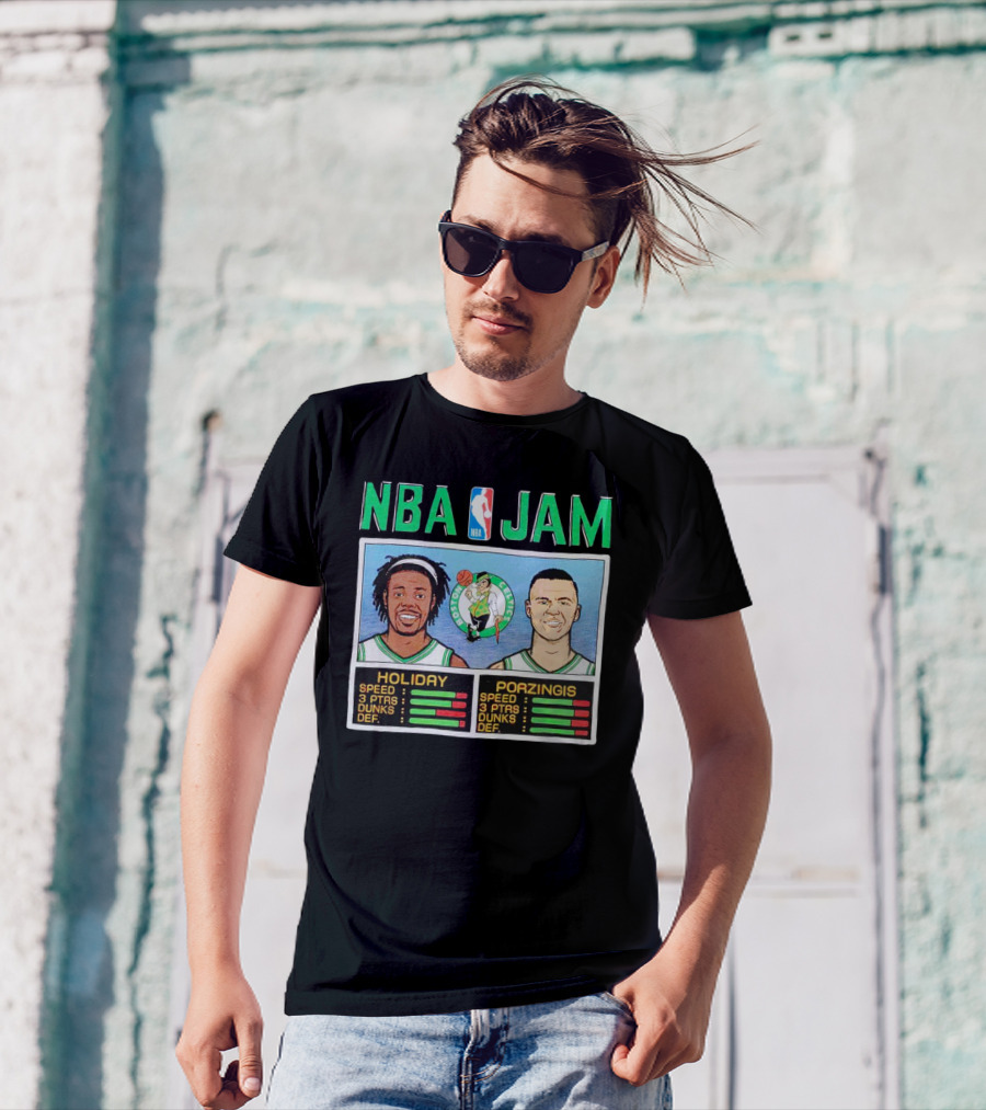 NBA Jam Celtics Holiday Porzingis Stats T-Shirt