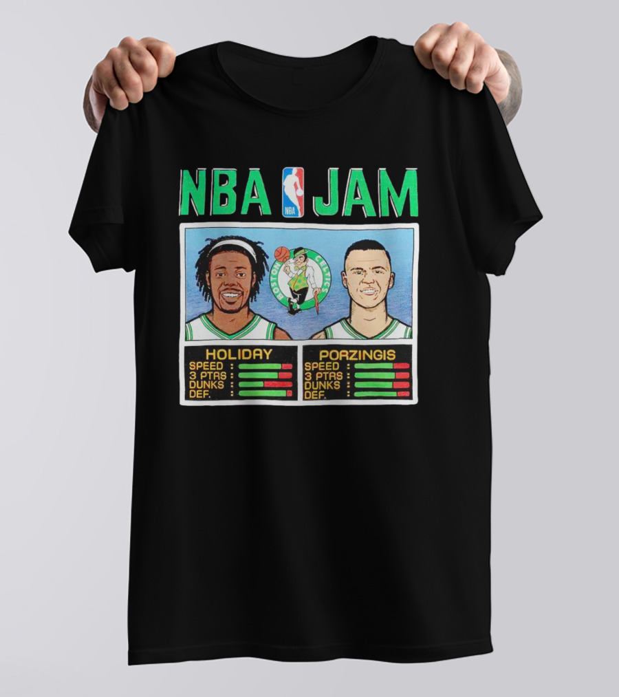 NBA Jam Celtics Holiday Porzingis Stats T-Shirt