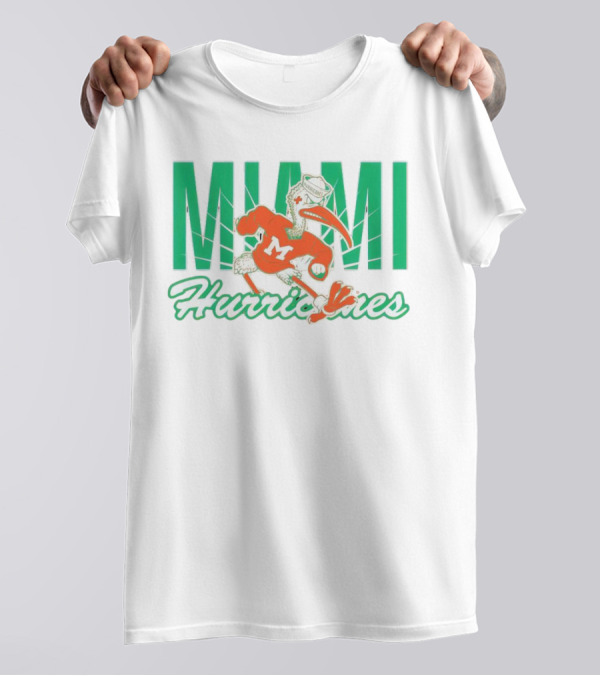 Miami Hurricanes Sebastian The Ibis Mascot With Bold Lettering T-Shirt