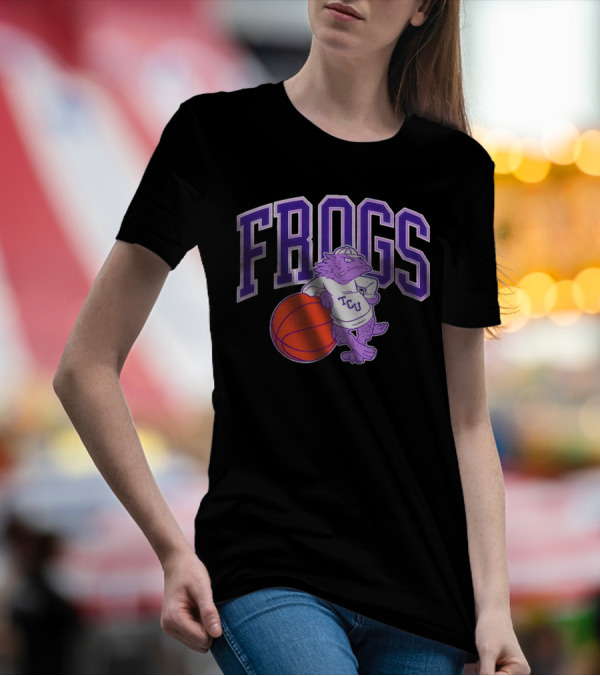 TCU Frogs Basketball Mascot With Purple Horned Frog And Ball T-Shirt