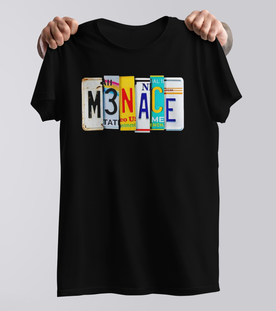 M3NACE License Plate Collage Text T-Shirt