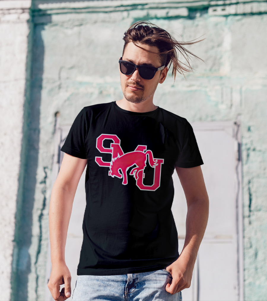 SMU Mustangs Red Logo With Jumping Mustang T-Shirt