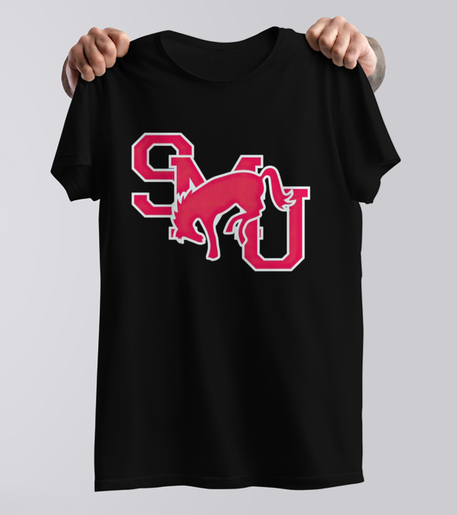 SMU Mustangs Red Logo With Jumping Mustang T-Shirt