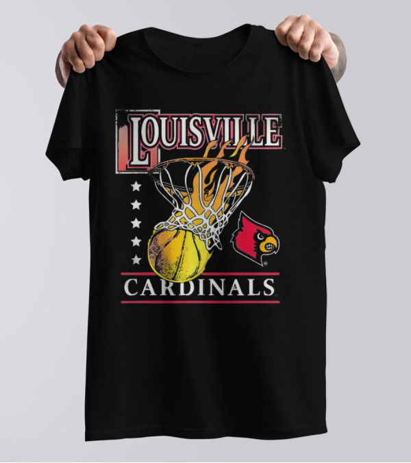 Louisville Cardinals Flaming Basketball Hoop T-Shirt