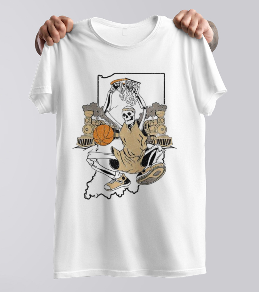 Purdue Boilermakers Basketball Skeleton Dunking Locomotive Indiana T-Shirt