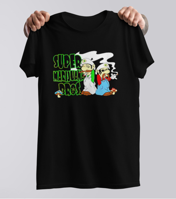 Super Marijuana Bros Weed Parody With Smoking Characters And Mushrooms T-Shirt