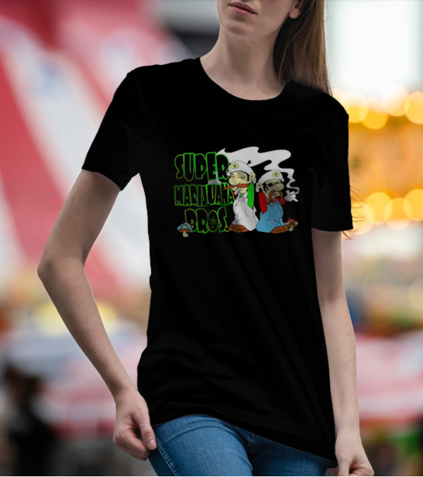 Super Marijuana Bros Weed Parody With Smoking Characters And Mushrooms T-Shirt
