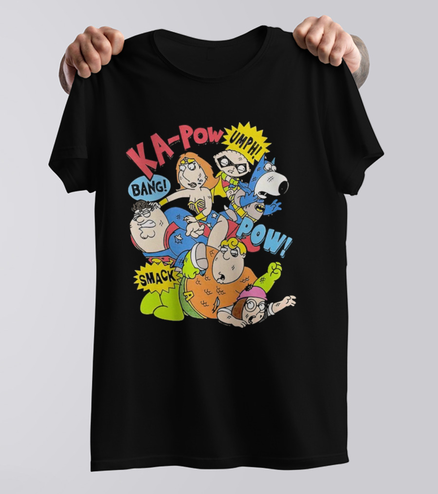Family Guy Superhero Stewie Brian Peter Lois Chris Meg Ka-Pow Bam Pow Smack Bang T-Shirt