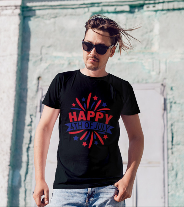 Happy 4th Of July Red Blue Stars Fireworks T-Shirt