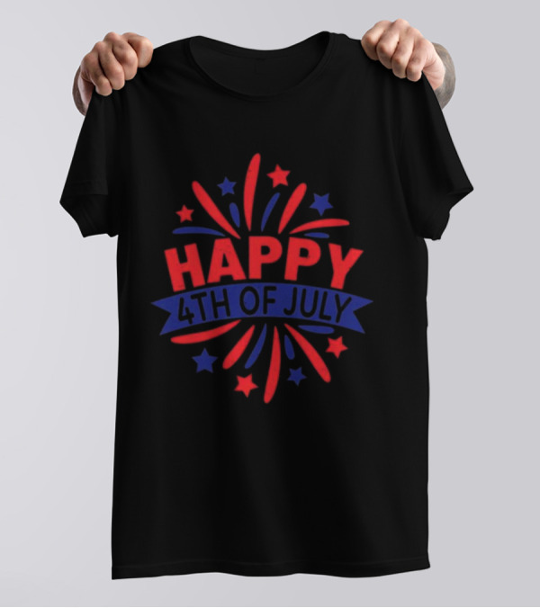 Happy 4th Of July Red Blue Stars Fireworks T-Shirt