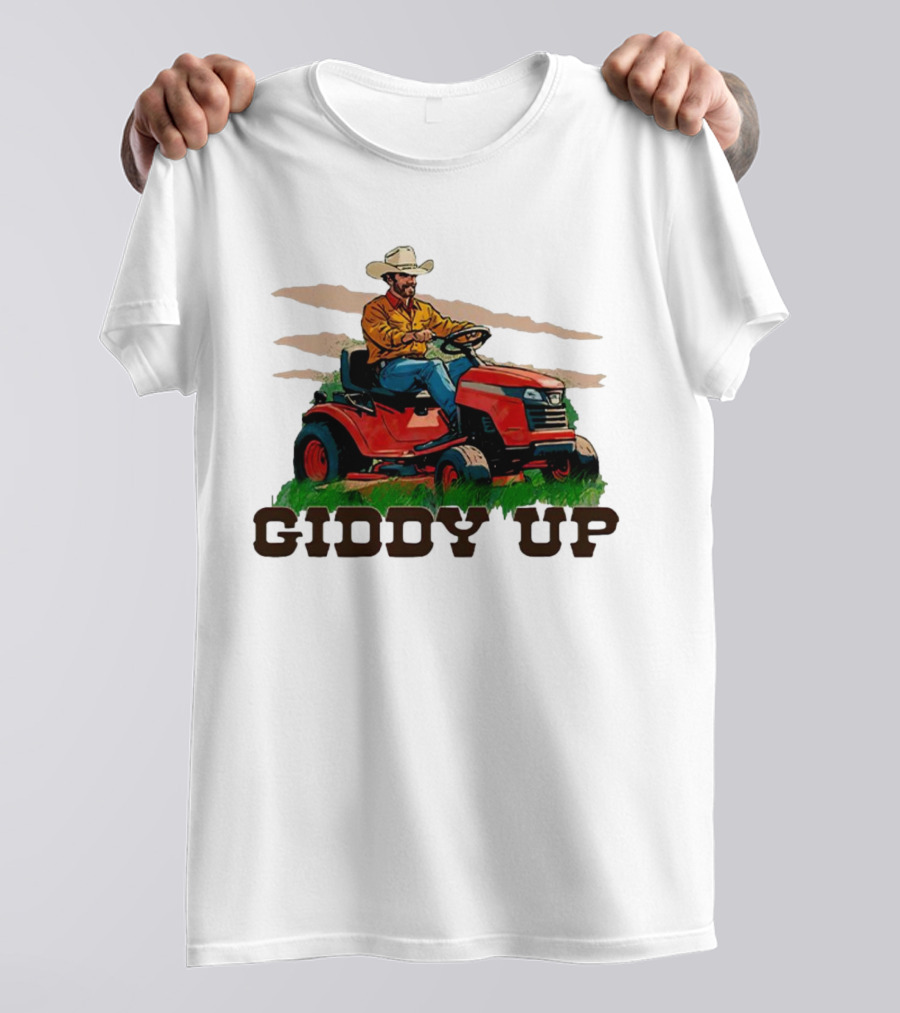 Giddy Up Cowboy On Lawn Mower T-Shirt