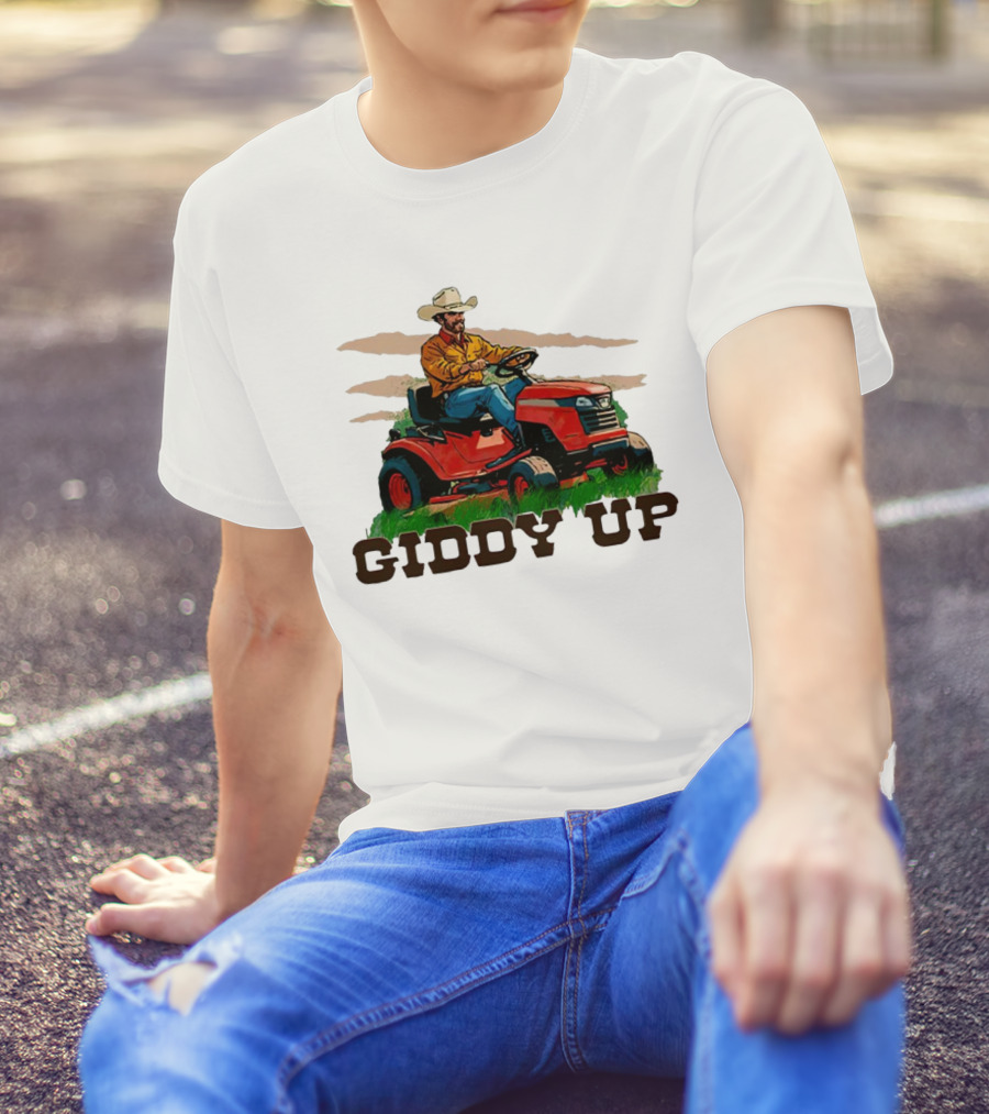Giddy Up Cowboy On Lawn Mower T-Shirt
