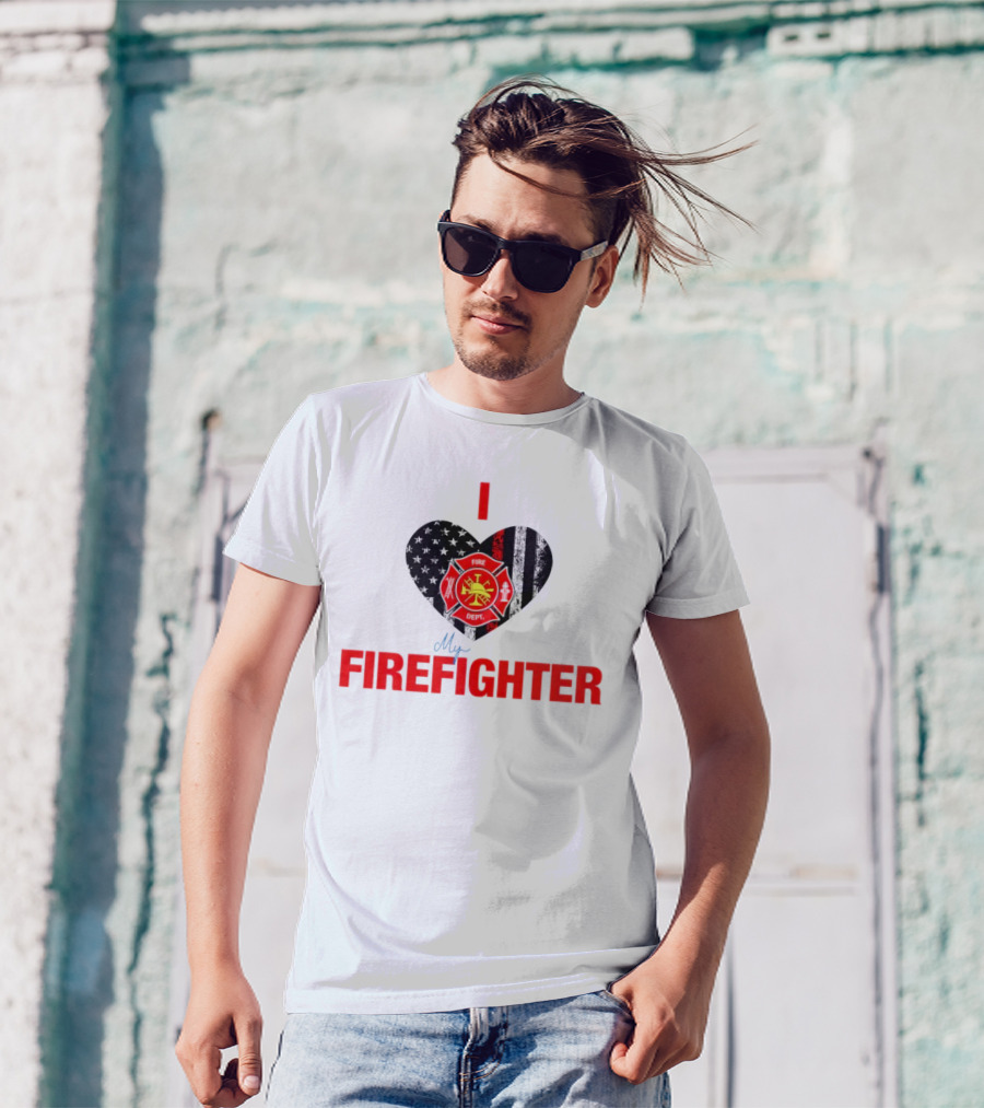 I Love My Firefighter Fire Dept Emblem Heart T-Shirt