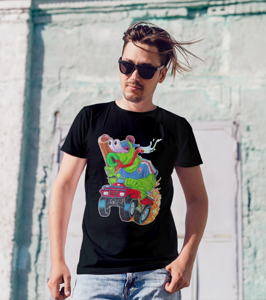 Phillie Phanatic Philadelphia Phillies Pheast Mode Mascot With Cannon Riding ATV T-Shirt