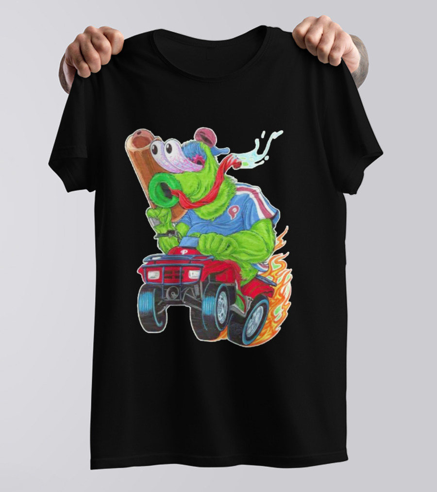 Phillie Phanatic Philadelphia Phillies Pheast Mode Mascot With Cannon Riding ATV T-Shirt