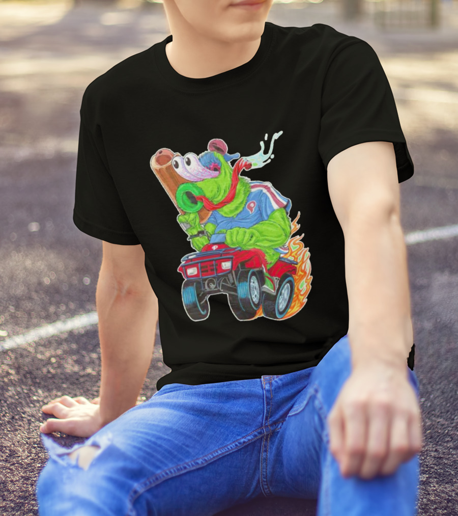 Phillie Phanatic Philadelphia Phillies Pheast Mode Mascot With Cannon Riding ATV T-Shirt