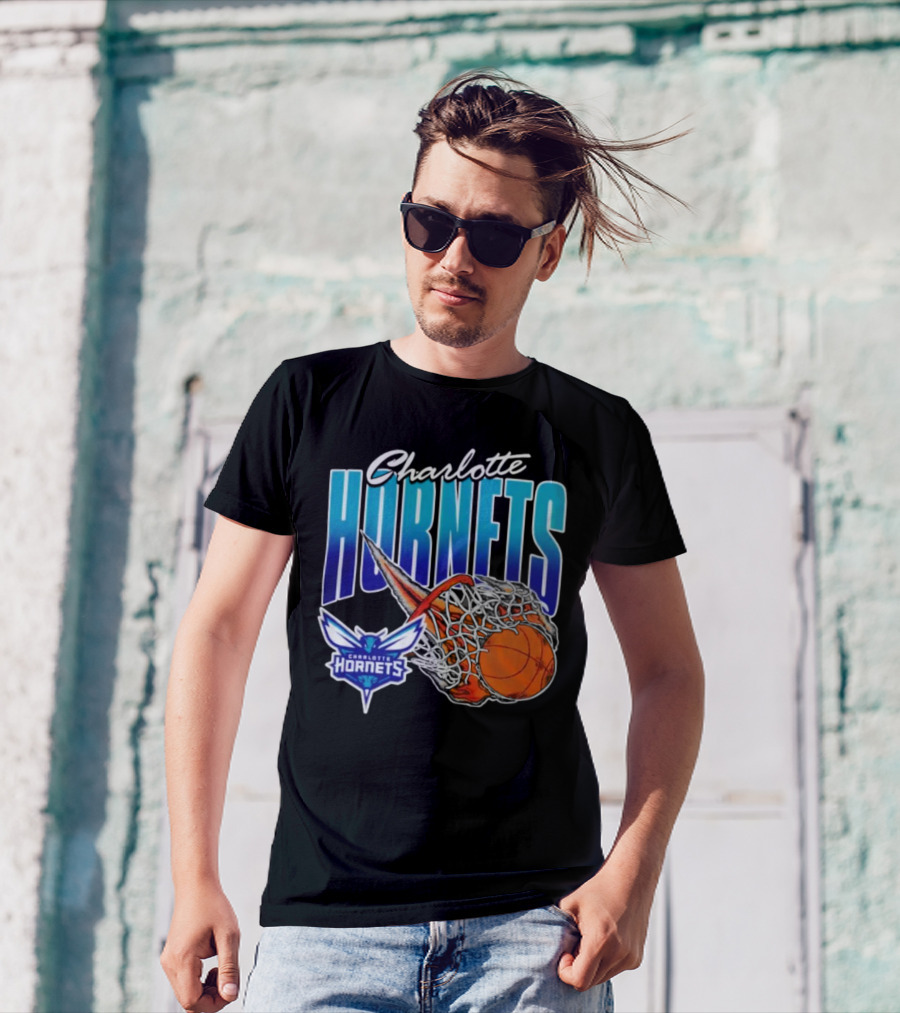 Charlotte Hornets Basketball Fire And Net T-Shirt