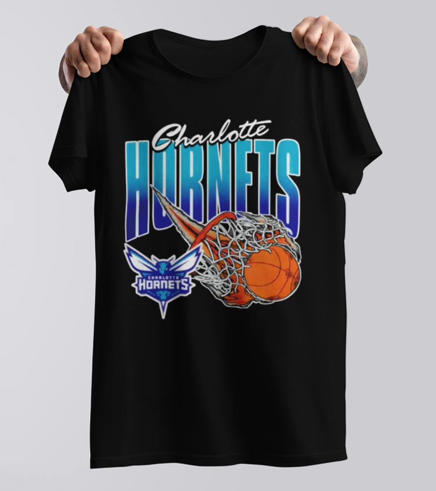 Charlotte Hornets Basketball Fire And Net T-Shirt